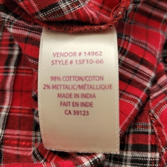 Vintage 80s Northern Reflections Ruffled Red Plaid Long Sleeve Shirt Size M - Picture 9 of 9
